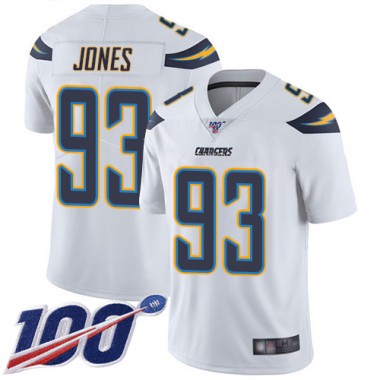 Los Angeles Chargers NFL Football Justin Jones White Jersey Youth Limited 93 Road 100th Season Vapor Untouchable